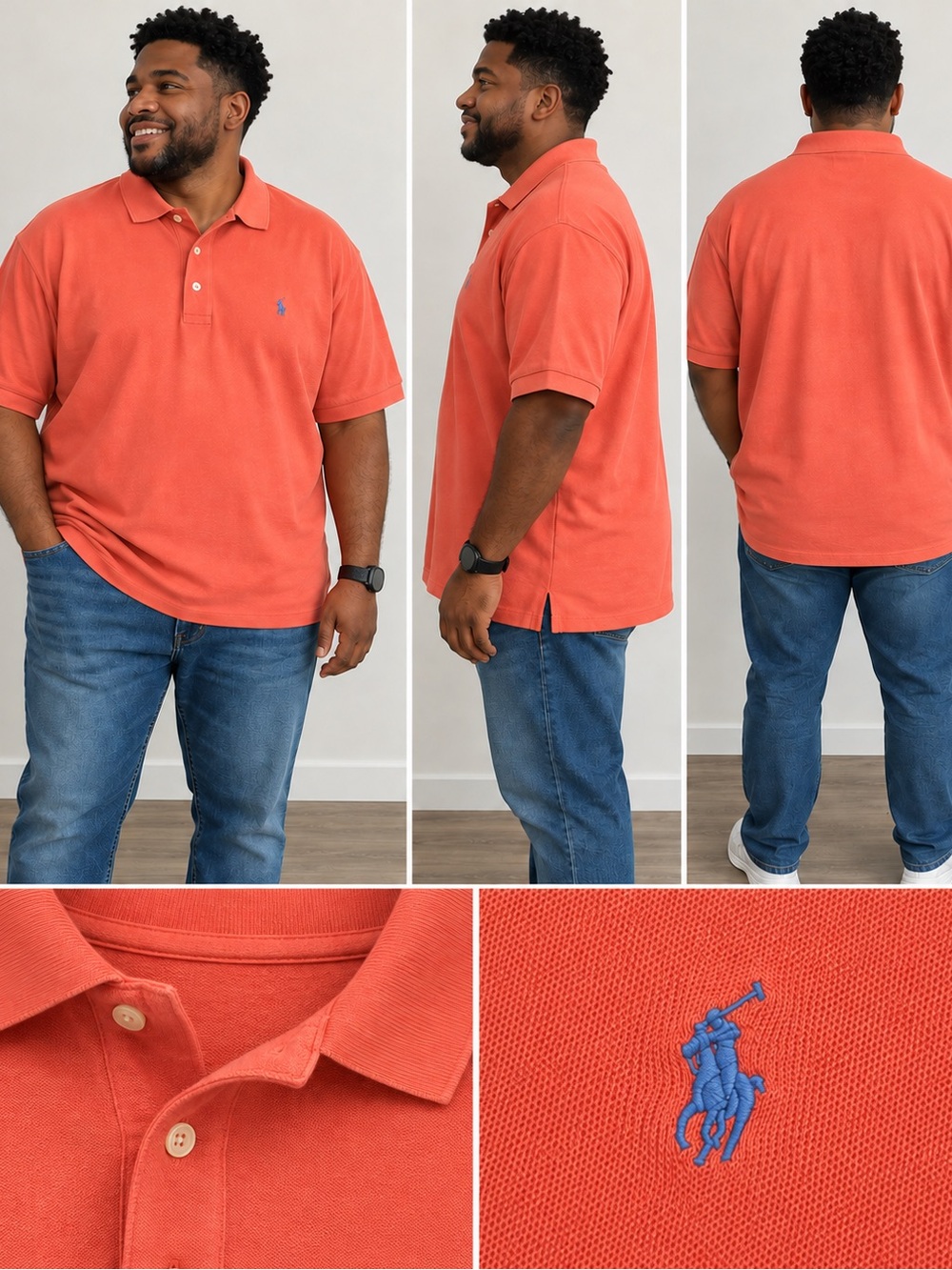Ralph Lauren Men’s Coral-Red Short-Sleeve Polo with Blue Pony Logo